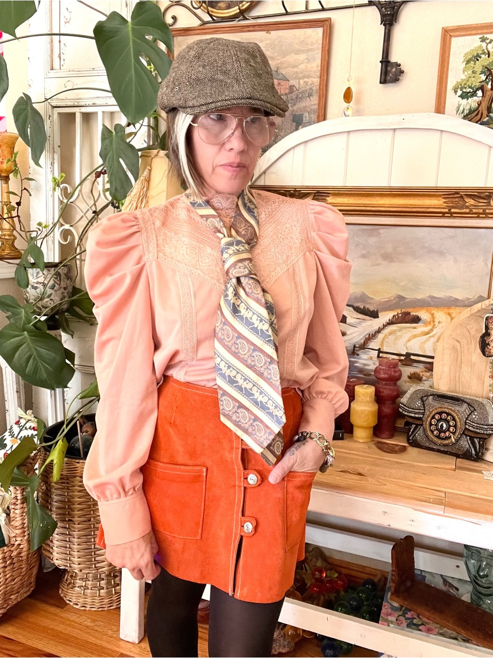 Vintage Orange Suede 1970’s Mod Micro Mini Skirt With Remington Buttons & Pocket - Picture 7 of 11